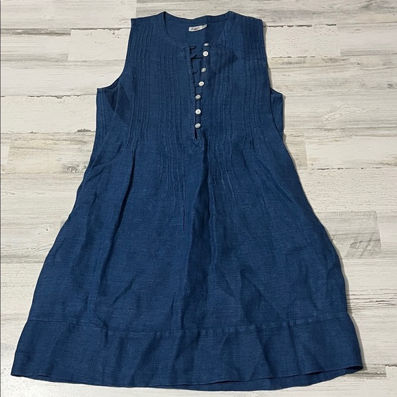 Faherty Isha  Linen Indigo Blue Mini Dress - Picture 5 of 11